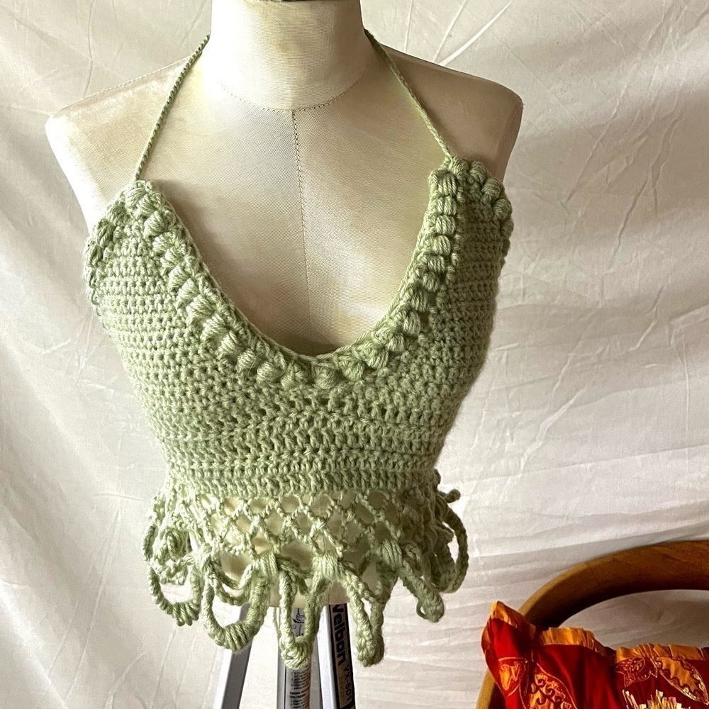 CROCHETED LIGHT GREEN FESTIVAL OR SWIM TOP - Picture 13 of 13